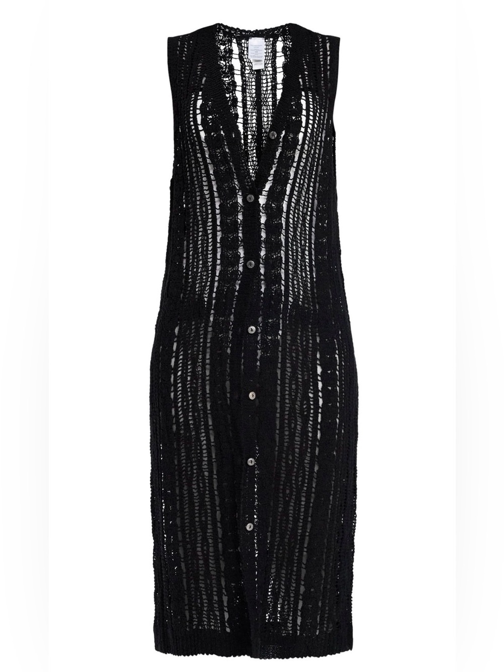 Time and Tru Black Crochet Button-Front Swim Cover-Up